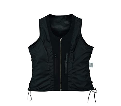 Chaleco de cuero para mujer Chaqueta sin mangas de cuero de búfalo de grano superior genuino negro / Chaleco M (10)