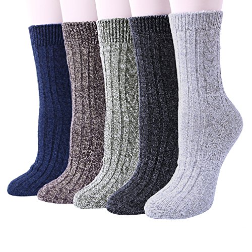 Chalier 5 Pares de Calcetines Térmicos Mujer, Calcetines Termicos Invierno Grueso Antideslizante de Lana para Mujeres