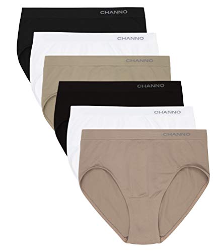 Channo Pack de 6 Bragas Clásicas Básicas Mujer de Licra sin Costuras Efecto Invisible Midi Altas Color Liso. Surtido L