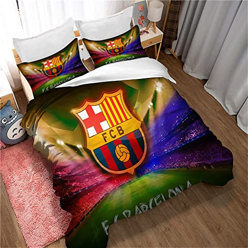 CHAOSE-ESB Equipo De Fútbol FC Barcelona Juego De Edredón De Microfibra con Cierre De Cremallera Ropa De Cama Funda Nórdica Y Fundas De Almohada (50x75cm) (patrón 02,(180x220 cm)-Cama de 105/135)