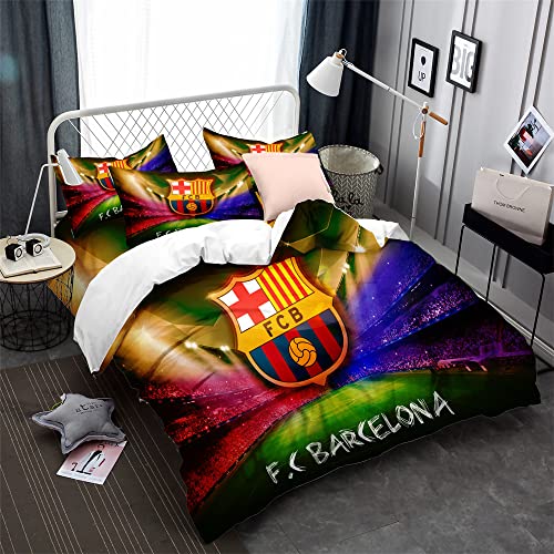 CHAOSE-ESB Equipo De Fútbol FC Barcelona Juego De Edredón De Microfibra con Cierre De Cremallera Ropa De Cama Funda Nórdica Y Fundas De Almohada (50x75cm) (patrón 02,(180x220 cm)-Cama de 105/135)