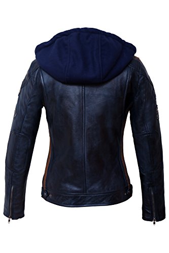 Chaqueta Moto Mujer de Cuero Urban Leather '58 LADIES', Cazadora Moto de Piel de Cordero, Armadura Removible para Espalda, Hombros y Codos Aprobada por la CE, Navy Azul, S (UR-176)