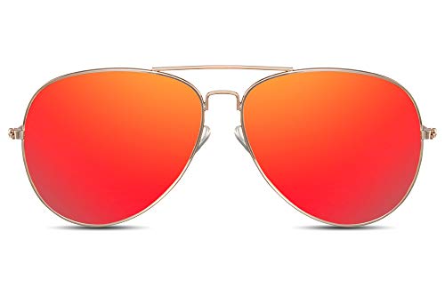 Cheapass Gafas de Sol Gafas Piloto Doradas Metálicas Cristales Rojos Espejados Hombre Mujer 100% Protección UV400