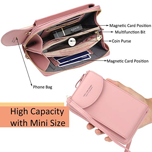 CheChury Bandolera Móvil,Pequeño Bolso para Mujer de Cuero de la PU del Teléfono Celular Crossbody Phone Wallet Bolsa con Cremallera Bandolera Monedero con Ranuras para Tarjeta