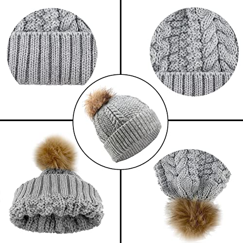 CheChury Gorro Bufanda Guantes Set de Invierno para Mujer Invierno Regalos Gorro Con Pompón de Punto Gorro de Punto Guantes de Pantalla Táctil Caliente Set de Bufanda de Cuello Moda,Gris,talla única