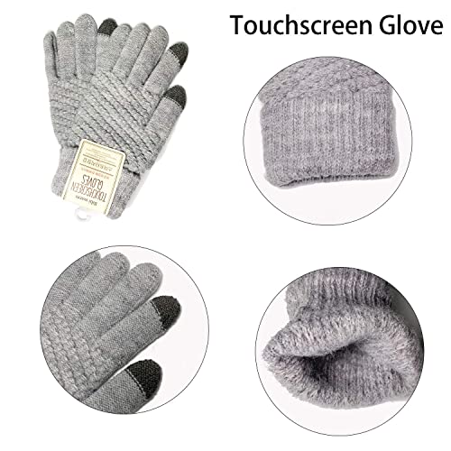 CheChury Gorro Bufanda Guantes Set de Invierno para Mujer Invierno Regalos Gorro Con Pompón de Punto Gorro de Punto Guantes de Pantalla Táctil Caliente Set de Bufanda de Cuello Moda,Gris,talla única