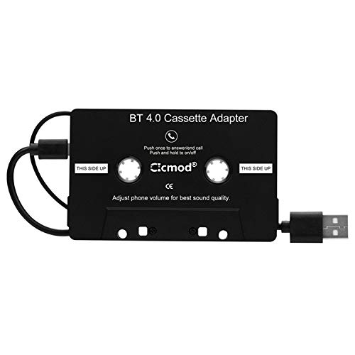 CICMOD Adaptador de Cassette para Coche de BT 4.0 con Manos Libres Incorporada para Llamada Negro