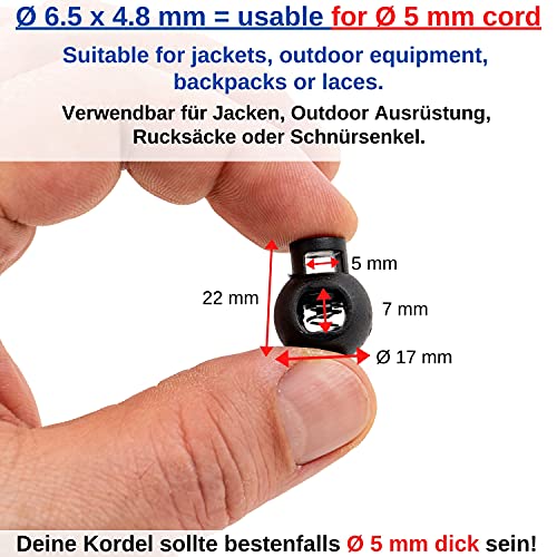 Cierre de Cordón 1 Orificio, 22 x 17 mm, Orificio de 6.5 x 4.8 mm, Ideal para Cierres de 5 mm, Paquete de 10, Cierre de Goma, Cordones de Liberación Rápida, Corredera de Cordon, Tope para Chaqueta