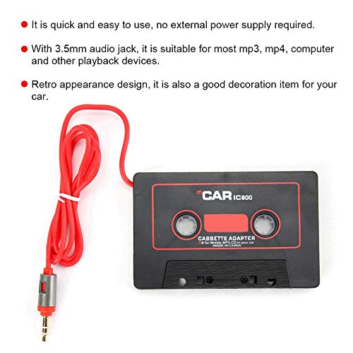 Cinta de coch, eReproductor de cassette para automóvil, Adaptador de cinta de cassette estéreo para automóvil Reproductor de CD MD MP3 MP4 a audio auxiliar de 3.5 mm para teléfono móvil