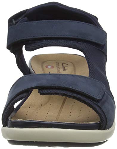 Clarks Un Bali Trek, Sandalias de Talón Abierto Mujer, Azul (Navy Combi Nbk Navy Combi Nbk), 37 EU