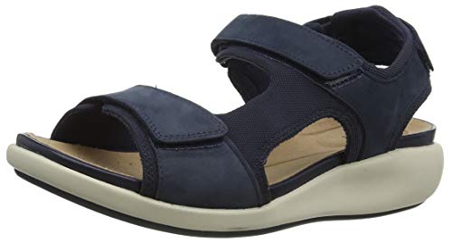 Clarks Un Bali Trek, Sandalias de Talón Abierto Mujer, Azul (Navy Combi Nbk Navy Combi Nbk), 37 EU