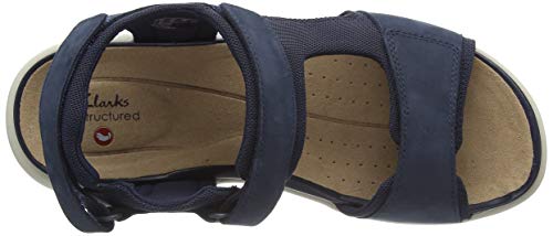 Clarks Un Bali Trek, Sandalias de Talón Abierto Mujer, Azul (Navy Combi Nbk Navy Combi Nbk), 37 EU