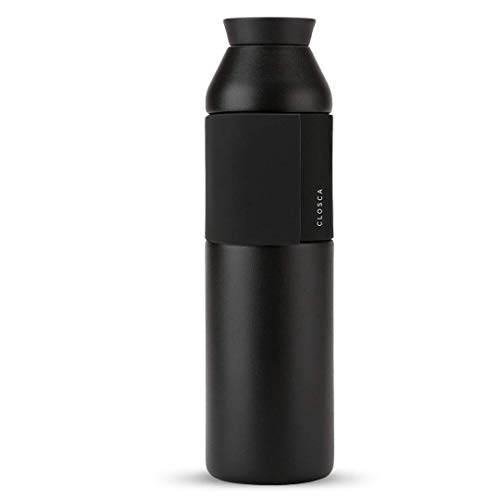 Closca Botella de Agua de Acero Inoxidable Bottle Wave. Cantimplora Termo Enganchable para niños y Adultos. Sin BPA. (Black, 600ml)