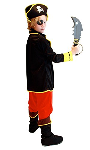 Cloudkids Disfraz de Capitán Pirata para Niños (XL 10-12 años) Disfraz de Halloween Cosplay Traje de Pirata para los niños - Infantil Disfraces Incluye Sombrero Parche y Cinturón