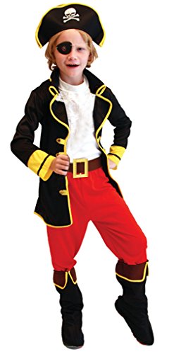 Cloudkids Disfraz de Capitán Pirata para Niños (XL 10-12 años) Disfraz de Halloween Cosplay Traje de Pirata para los niños - Infantil Disfraces Incluye Sombrero Parche y Cinturón