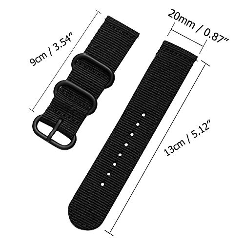 CNYMANY 20mm Banda de Reloj Balística Universal, Correa de Repuesto de Correa Tejida de Lona de Nylon Cierre de Hebilla Cierre Ajustable para Smart-Watch Sport Fitness Tracker - Negro