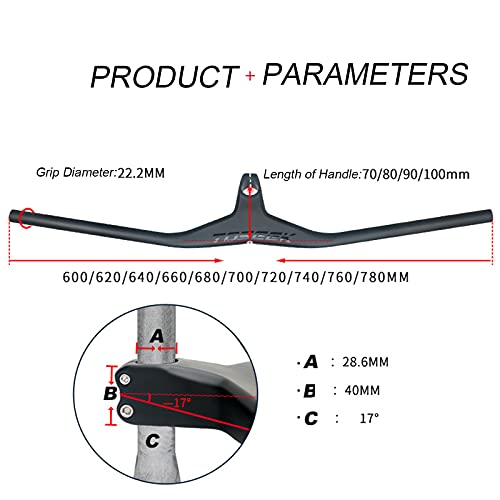 COCKE Manillar Integrado De Carbono para Bicicleta De Carretera Manillar Y Potencia Ultraligeros Manillar De Bicicleta 28.6 * 600-800MM,Length of Handle 80mm,740