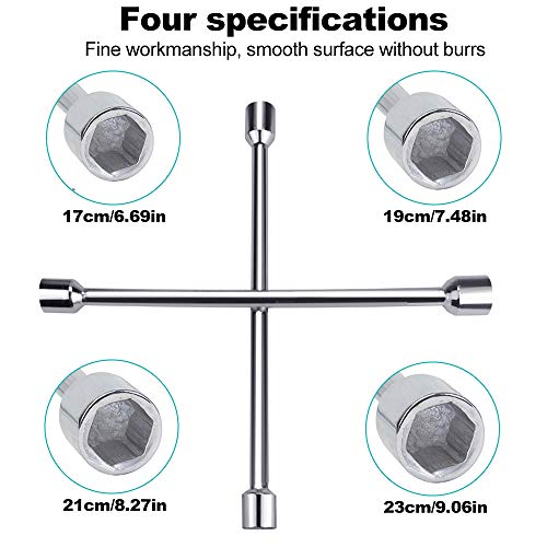 CODIRATO Llave en Cruz Llave Cruzada Reforzada Llave de Desmontaje Rueda para Reemplazo de Llantas de Automóviles (17/19/21/23mm)