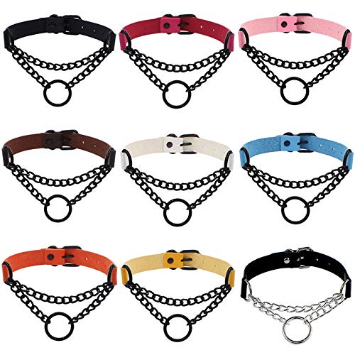 Collares Colgante Joyas Collar De Cuero PU De Declaración De Cadena Gótica Negra Punk para Mujer Gargantilla Gótica Sexy Collares Redondos Joyería Mejor Regalo-13