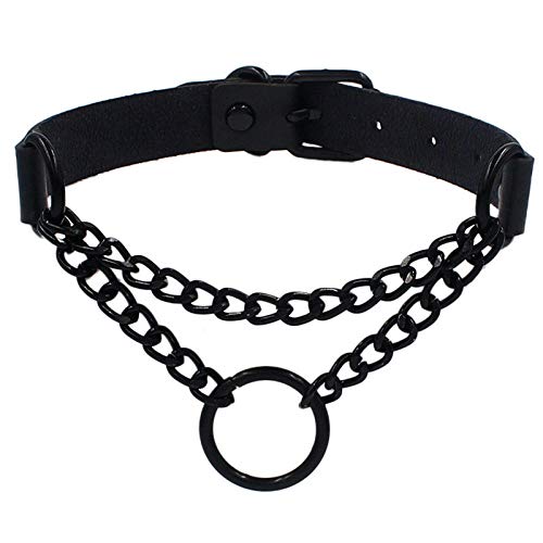 Collares Colgante Joyas Collar De Cuero PU De Declaración De Cadena Gótica Negra Punk para Mujer Gargantilla Gótica Sexy Collares Redondos Joyería Mejor Regalo-13