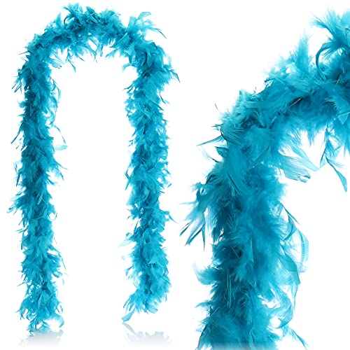 com-four® Boa de Plumas - Boa de Plumas Azul de Primera Calidad para Disfraces Retro - Bufanda de Plumas para Disfraces de los años 20, Fiesta y Carnaval - 180 cm (1 Pieza 180cm 65g Azul)