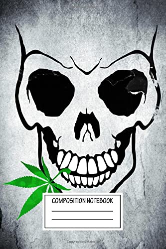 Composition Notebook: Geeky Skull With Weed Cool Skull With Pot In Mouth Vector Skull Prints Wide Ruled Note Book, Diary, Planner, Journal for Writing