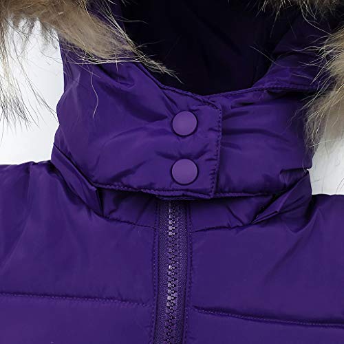 Conjunto de Esquí 2 Piezas Traje de Nieve - Chaqueta con Capucha + Pantalón de Esquí Niños Niñas Traje de Esquí Abrigos de Pluma Pantalones de Nieve de Babero Impermeable, Púrpura 4-5 Años