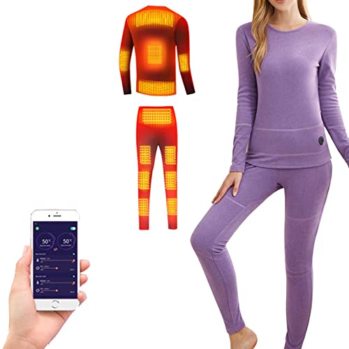 Conjunto De Ropa Interior Térmica De Calefacción Eléctrica USB para Mujer 13 Zonas De Calefacción Control De Temperatura Inteligente De 5 Velocidades con App para Invierno, S