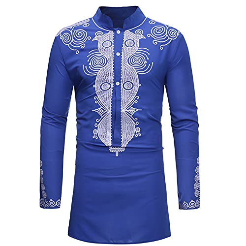 Conjunto de ropa tradicional para hombre, túnica india, kurta africana, pajama, tradicional, sudadera, blusa, tops, túnica, suéter, suéter, suéter, camiseta, suéter, azul, XXXL