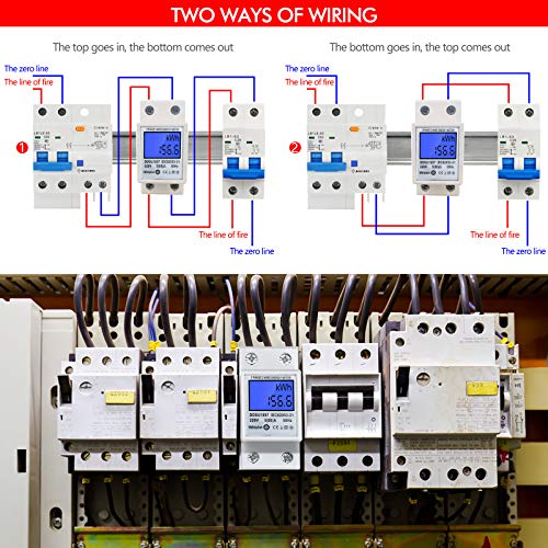 Contador Eléctrico Monofásico, 5(80) A, 230V, Contador Eléctrico Digital de 2 Hilos, 2 cables DIN KWh