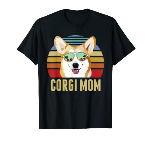 Corgi Perro Mamá Vintage Retro Atardecer Playa Vibe Día de las Madres Camiseta
