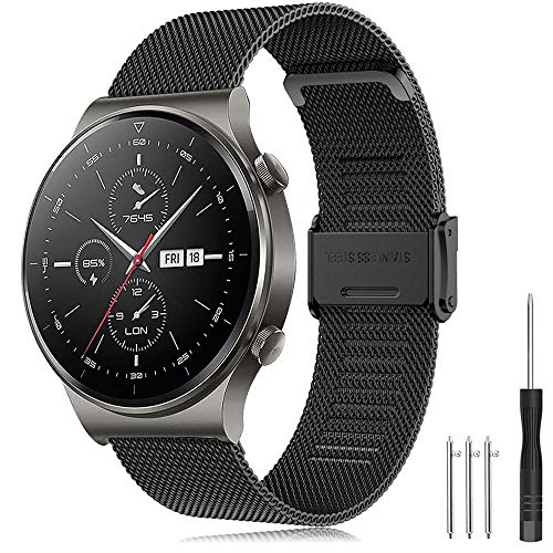 Correa Huawei Watch GT 2 Pro 46mm/Galaxy Watch 3 45mm/Galaxy Watch 46mm/Gear S3 Banda de Acero Inoxidable 22mm Pulsera para Huawei Watch GT 2 46mm/Watch GT Active/Forerunner 745/Vivoactive 4