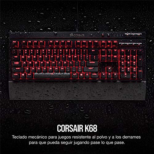 Corsair K68 Teclado mecánico Gaming retroiluminación LED rojo, resistente al polvo y a las salpicaduras,QWERTY español, Cherry MX Red (Suave y rápido)