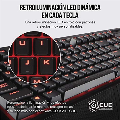 Corsair K68 Teclado mecánico Gaming retroiluminación LED rojo, resistente al polvo y a las salpicaduras,QWERTY español, Cherry MX Red (Suave y rápido)