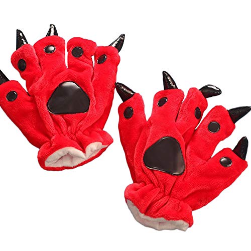 COZOCO Dibujos Animados De Animales Pata Guantes Felpa Pata Caliente Espina Dinosaurio Oso Juego De Roles (una talla, rojo)