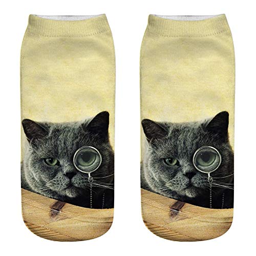 COZOCO Unisex Divertido 3d Moda Gato Impreso Casual Calcetines Calcetines De Tobillo De Corte Bajo Lindos (una talla, C)