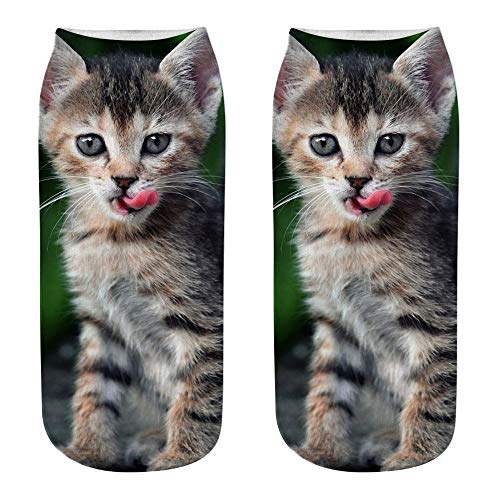 COZOCO Unisex Divertido 3d Moda Gato Impreso Casual Calcetines Calcetines De Tobillo De Corte Bajo Lindos (una talla, E)