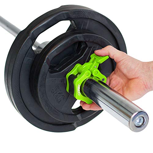 C.P. Sports - Cierre rápido para mancuernas, 30 mm, práctico cierre de mancuernas con una sola mano para un entrenamiento seguro y cambio rápido de discos, pinza de plástico resistente, color verde