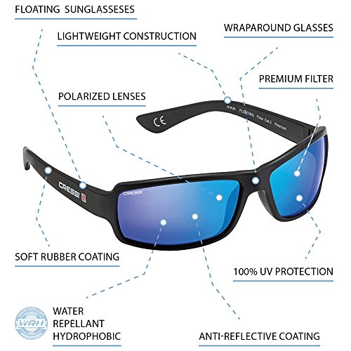 Cressi Ninja Floating - Gafas Flotantes Polarizadas para Deportes con una protección 100% UV Adultos Unisex, Negro/Lentes Gris Espejadas