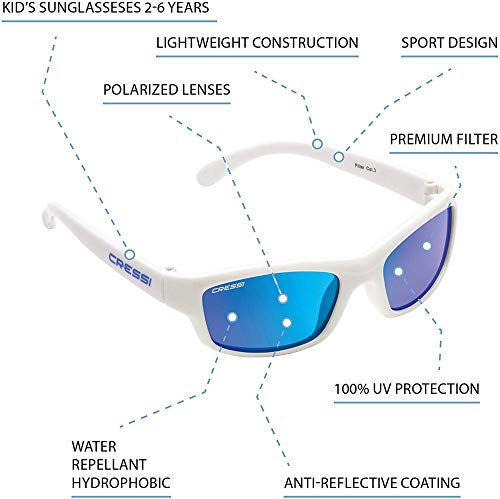 Cressi Yogi - Gafas de Sol para Niños, Unisex, 100% de Protección UV, Blanco/Azul