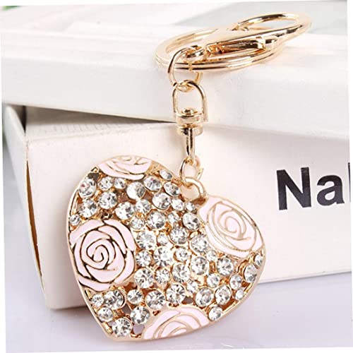 Crystal Llavero Pink Flower Amor romántico Corazón Corazón Coeur para el Bolso de Llave Decoración de Rose