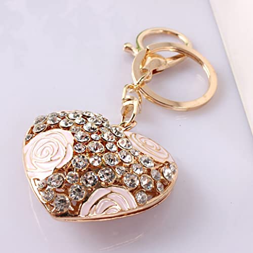 Crystal Llavero Pink Flower Amor romántico Corazón Corazón Coeur para el Bolso de Llave Decoración de Rose