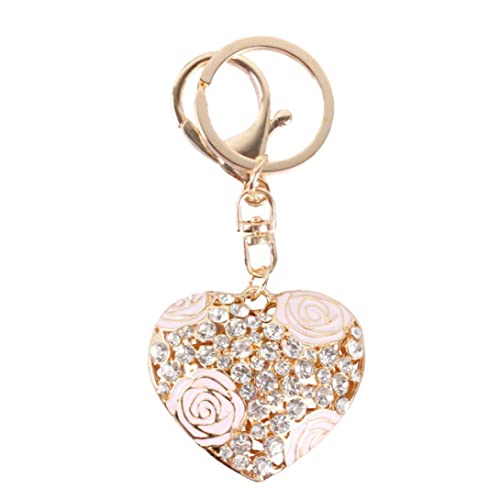 Crystal Llavero Pink Flower Amor romántico Corazón Corazón Coeur para el Bolso de Llave Decoración de Rose