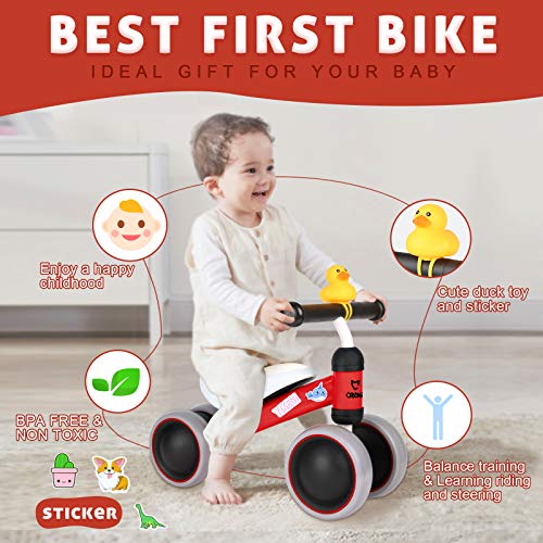 CRZKO Bicicletas de Equilibrio para bebés de 10 a 24 Meses, sin Pedal, 4 Ruedas, Primer Regalo de cumpleaños para niños y niñas de 1 año