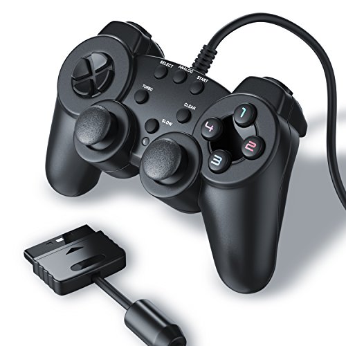 CSL - Gamepad Controlador de Mando para Playstation 2 PS2 con Doble vibración - Negro