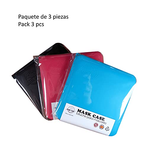 Cussi - 3x MaskCase, estuches cuadrados para guardar mascarillas (AZUL, NEGRO, BLANCO)