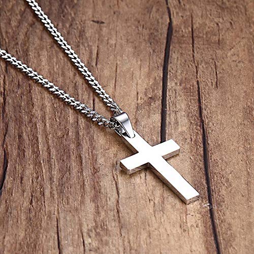 DaMei Colgante Cruz Personalizado para Hombre Mujer Collar da Cruz Acero Inoxidable con Nombre Cruz Religiosa Colgante de Crucifijo Regalo para Hombres/Mujeres(Platato/Nergo/Dorado) (Silver)