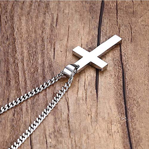 DaMei Colgante Cruz Personalizado para Hombre Mujer Collar da Cruz Acero Inoxidable con Nombre Cruz Religiosa Colgante de Crucifijo Regalo para Hombres/Mujeres(Platato/Nergo/Dorado) (Silver)