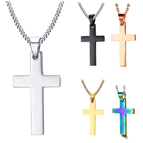 DaMei Colgante Cruz Personalizado para Hombre Mujer Collar da Cruz Acero Inoxidable con Nombre Cruz Religiosa Colgante de Crucifijo Regalo para Hombres/Mujeres(Platato/Nergo/Dorado) (Silver)