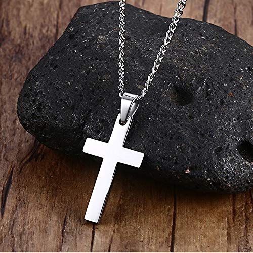 DaMei Colgante Cruz Personalizado para Hombre Mujer Collar da Cruz Acero Inoxidable con Nombre Cruz Religiosa Colgante de Crucifijo Regalo para Hombres/Mujeres(Platato/Nergo/Dorado) (Silver)